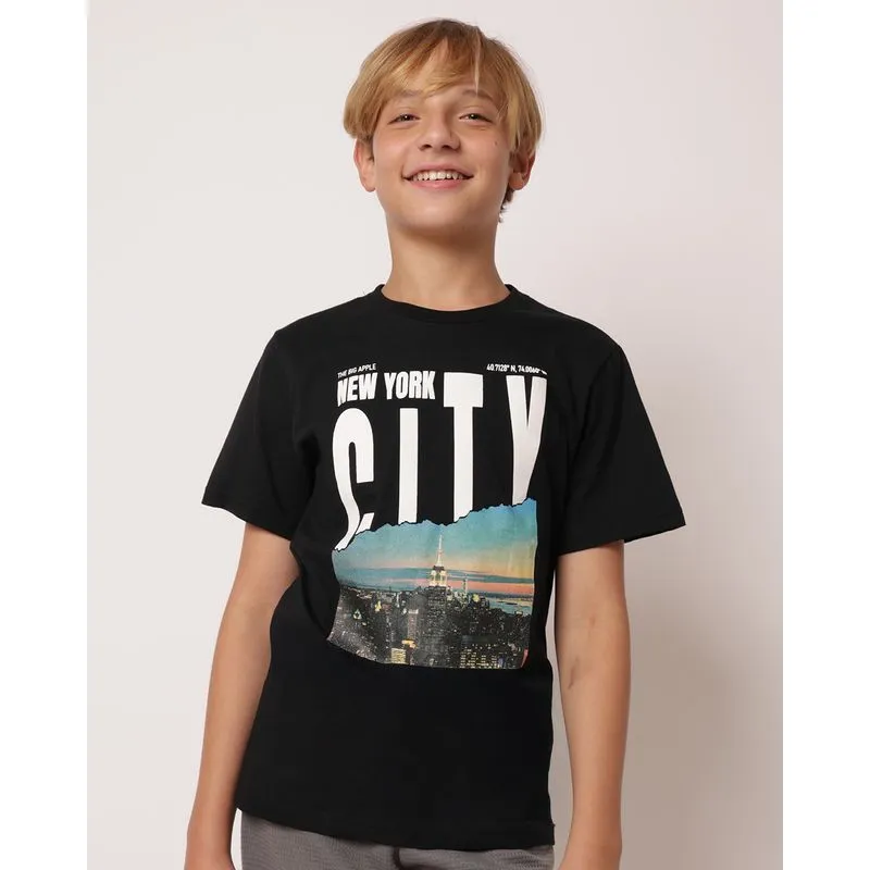 Camiseta Juvenil Algodão Estampa New York City Preto 14