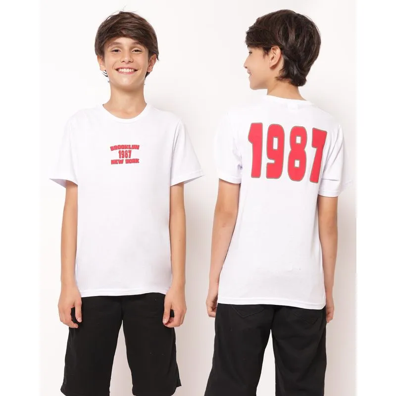 Camiseta Juvenil Algodão Estampa Frente e Costas Branca 18