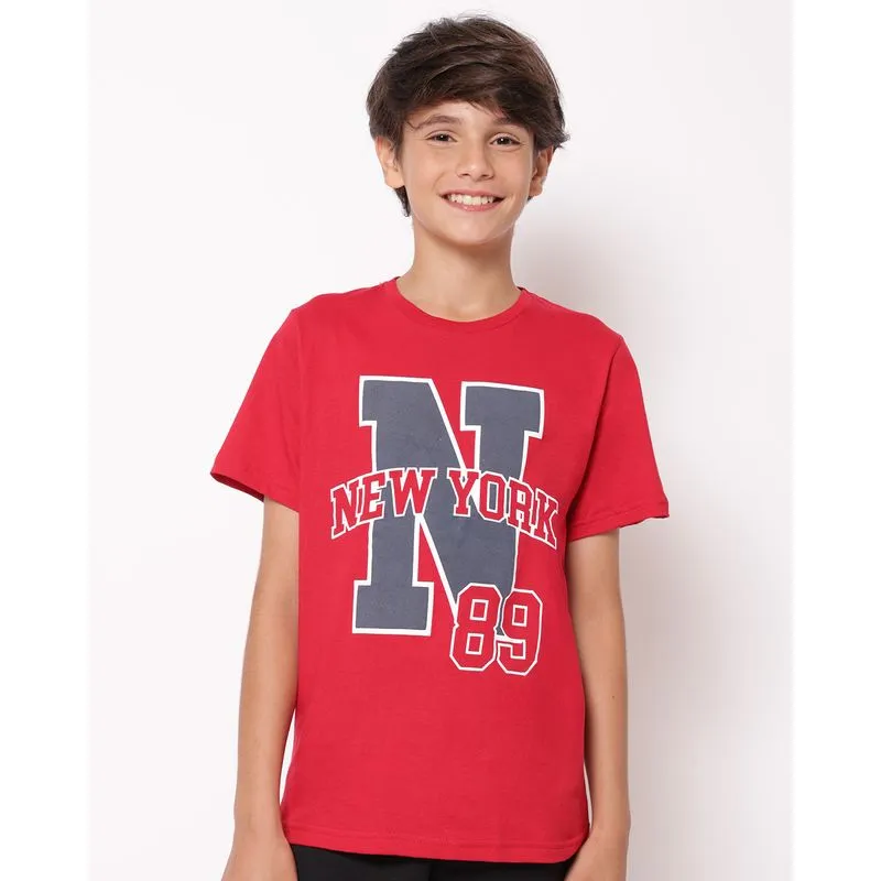 Camiseta Juvenil Algodão com Estampa New York Vermelha 8
