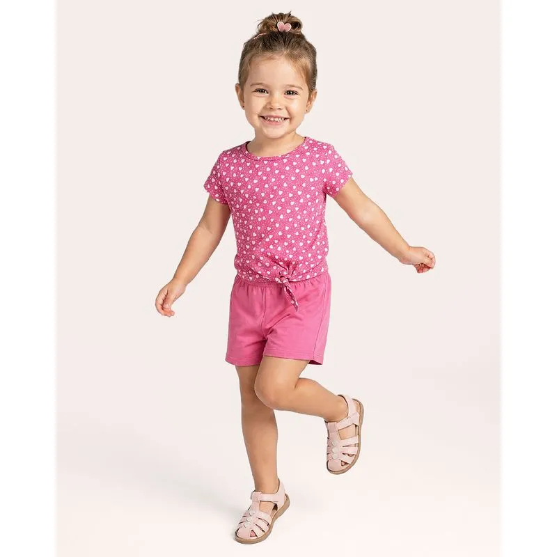 Blusa Bebê Algodão com Amarração Estampado Corações Rosa 1