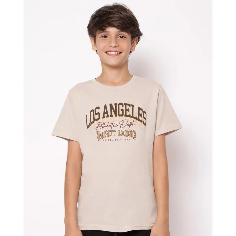 Camiseta Juvenil Algodão com Estampa Los Angeles Bege 4