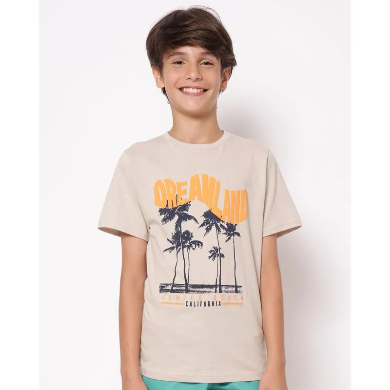 Camiseta Juvenil Algodão com Estampa Tropical Bege 6
