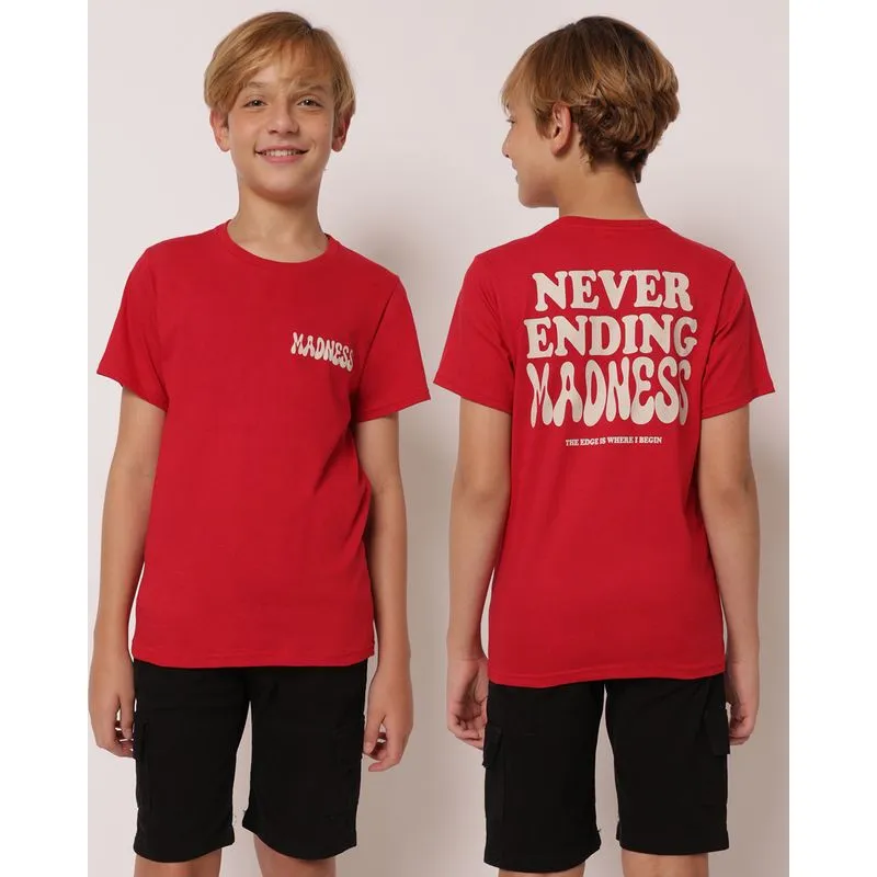 Camiseta Juvenil Algodão Estampa Frente e Costas Vermelha 14