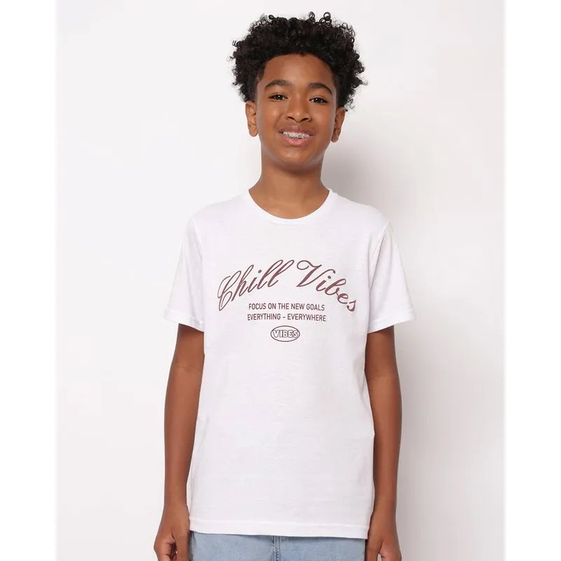 Camiseta Juvenil Algodão Estampa Frontal Manga Curta Branca 10