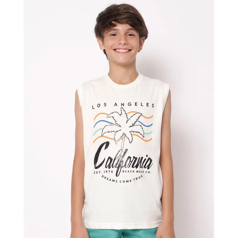 Regata Juvenil Algodão com Estampa Tropical Off White 12