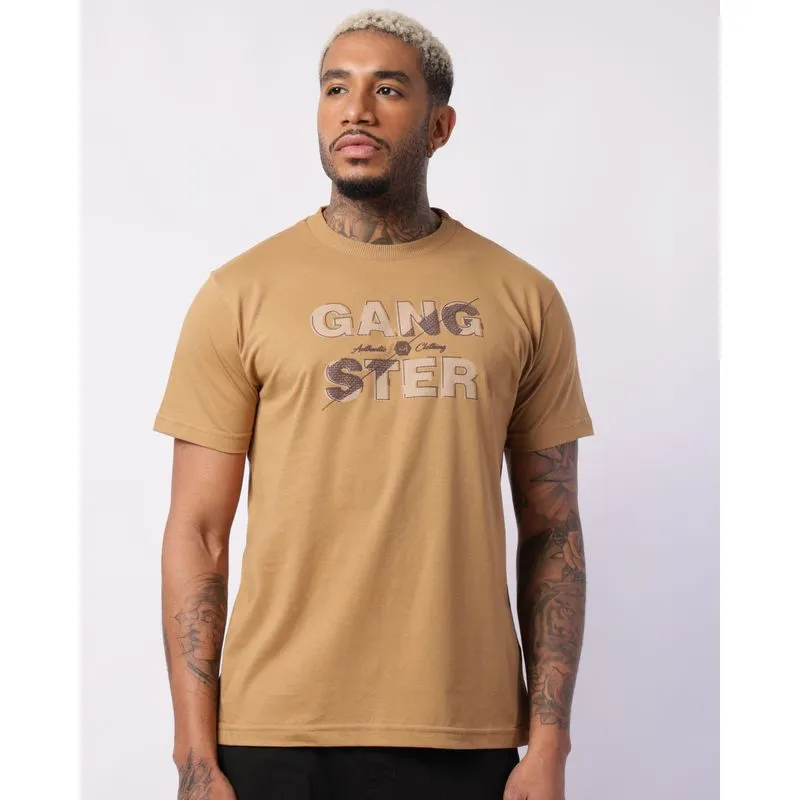 Camiseta Masculina Gangster Algodão Estampa Manga Curta Marrom M