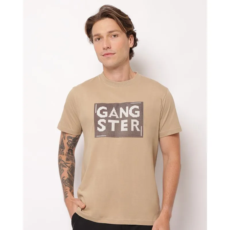 Camiseta Masculina Gangster Algodão Manga Curta Bege GG