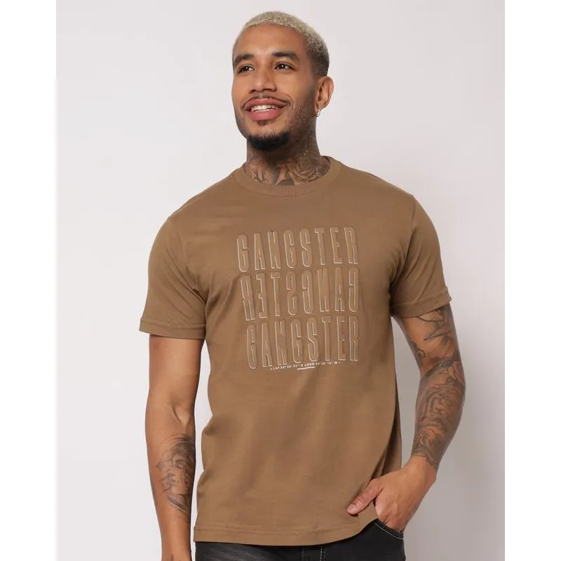 Camiseta Masculina Gangster Algodão Manga Curta Marrom M