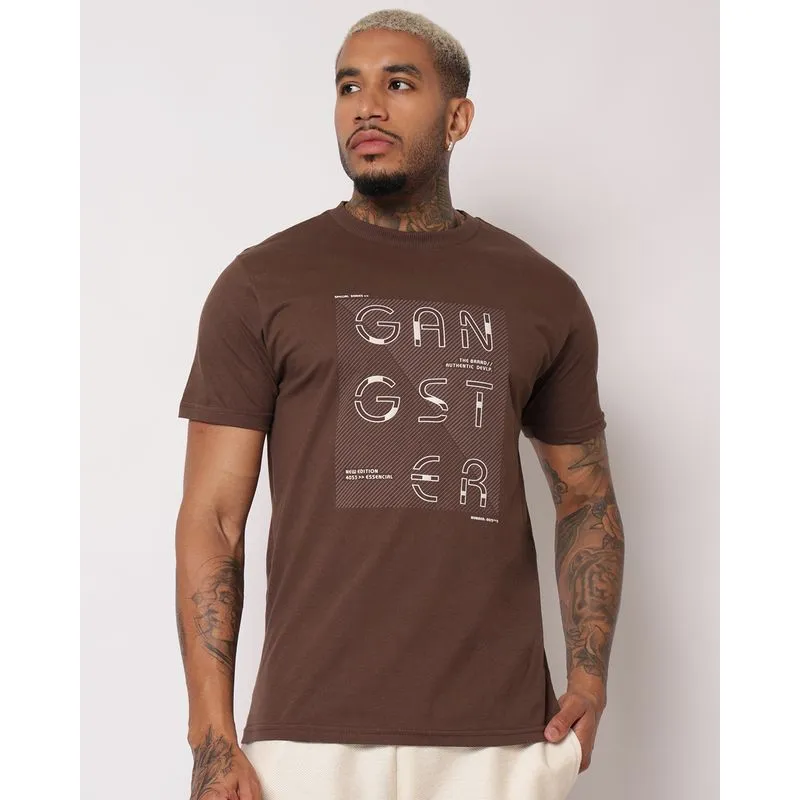 Camiseta Masculina Algodão Gangster Manga Curta Marrom G
