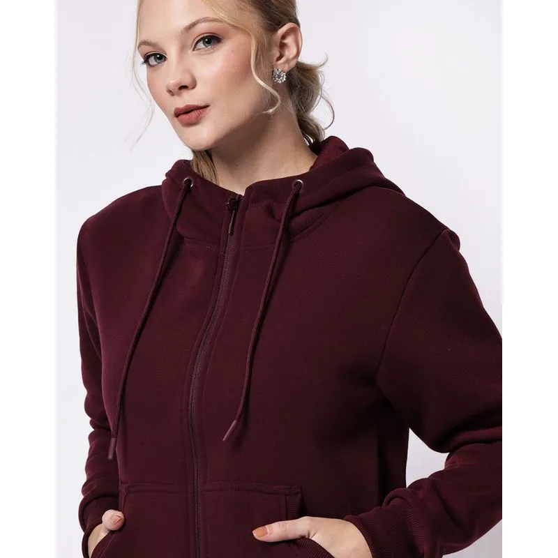 Jaqueta Feminina Moletom Fitter Fitness com Capuz Vinho PP