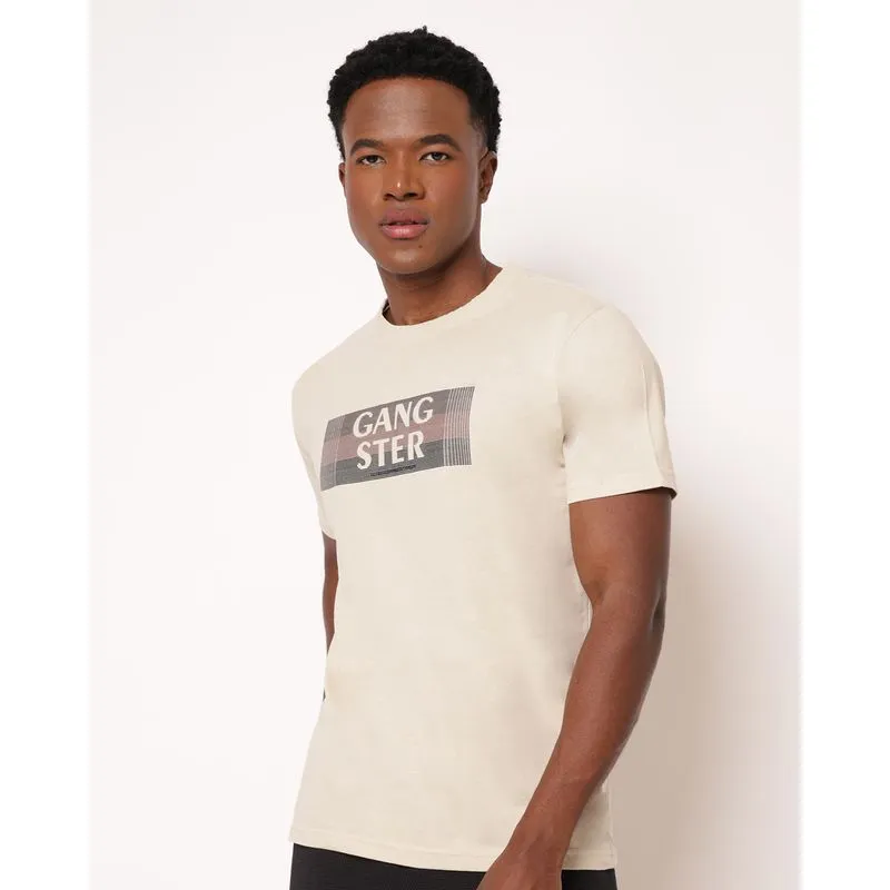 Camiseta Masculina Algodão Gangster com Estampa Bege GG