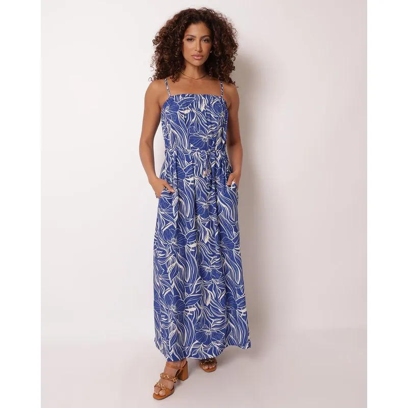 Vestido Feminino Longo Donatta Viscose Estampado Azul G