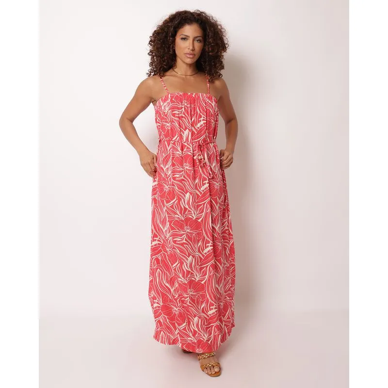 Vestido Feminino Longo Donatta Viscose Estampado Vermelho GG
