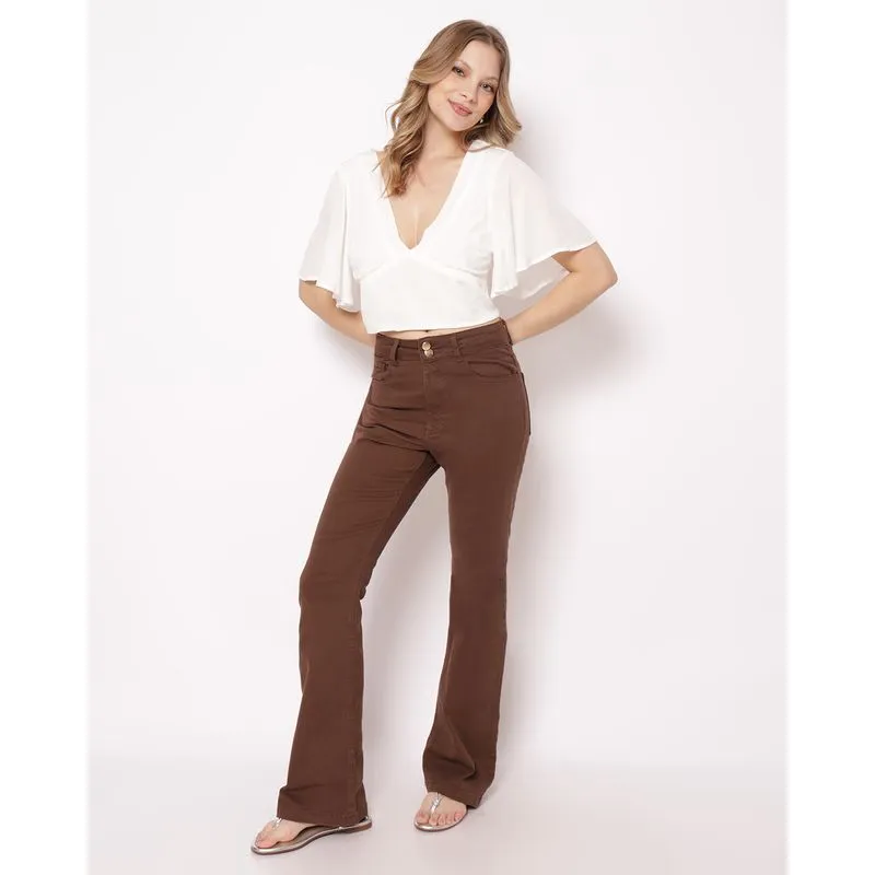 Calça Sarja Feminina Flare Marrom 58