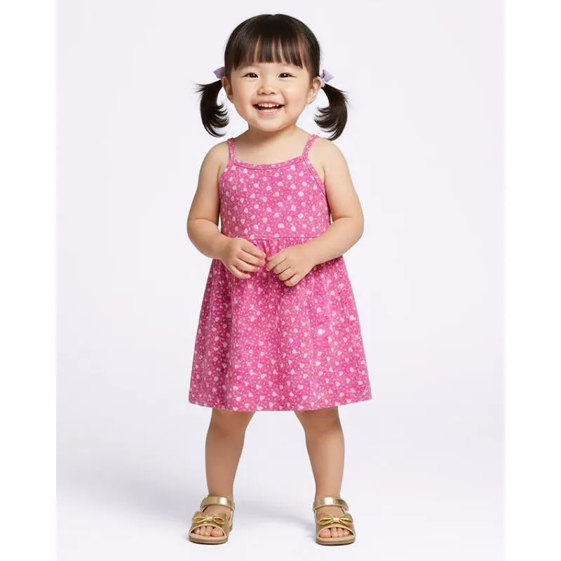 Vestido Bebê Estampado Corações Alcinha Algodão Rosa 4