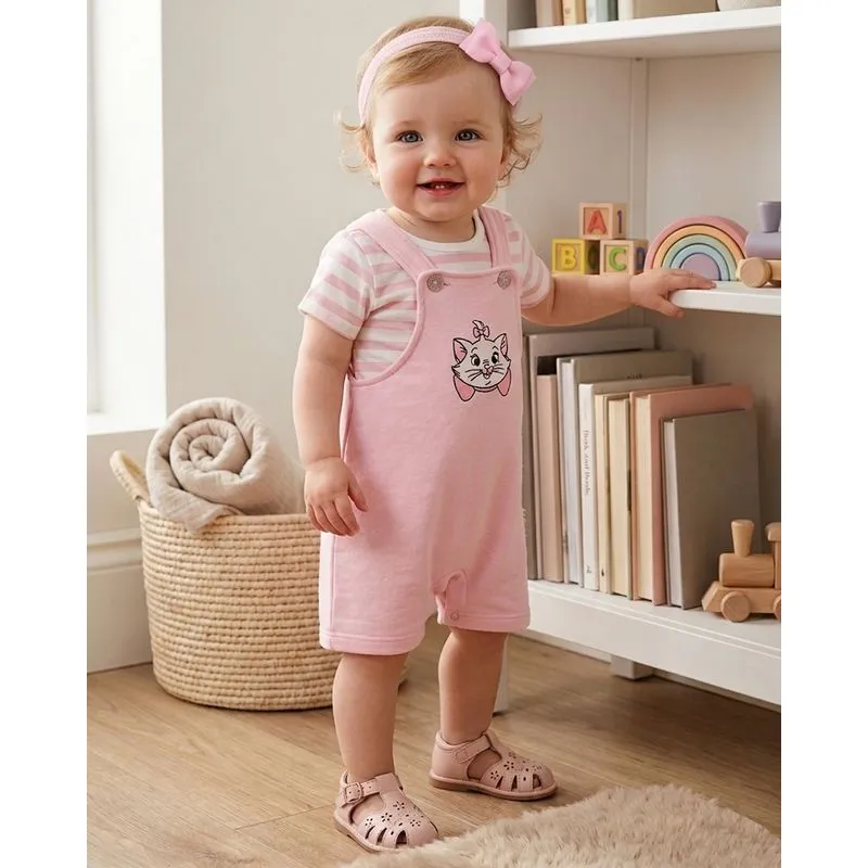 Conjunto Jardineira Bebê Listrada Disney Marie Rosa M