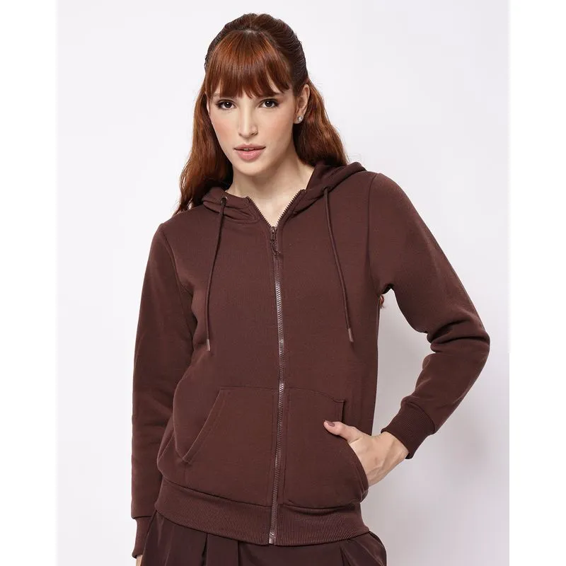 Jaqueta Moletom Feminina Fitter Fitness com Capuz Bolsos Marrom P