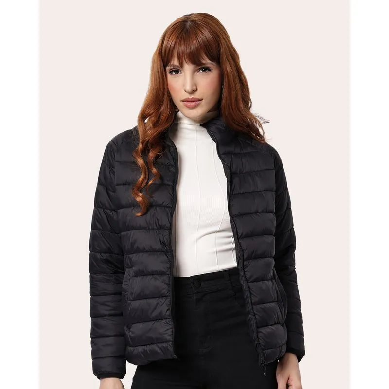 Jaqueta Feminina Puffer Básica com Bolsos Preta PP