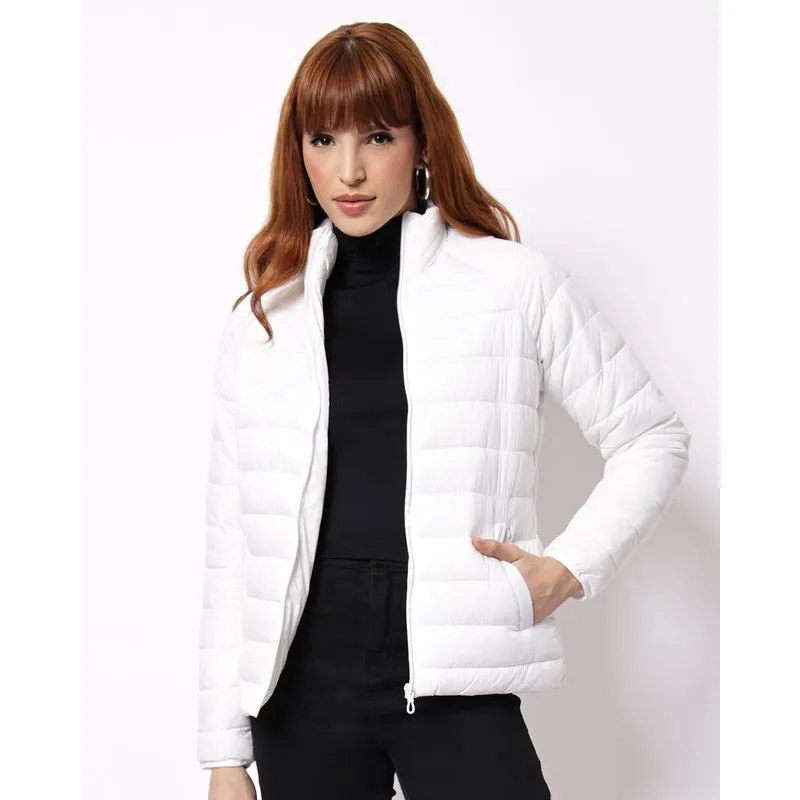 Jaqueta Feminina Puffer Básica com Bolsos Branca G
