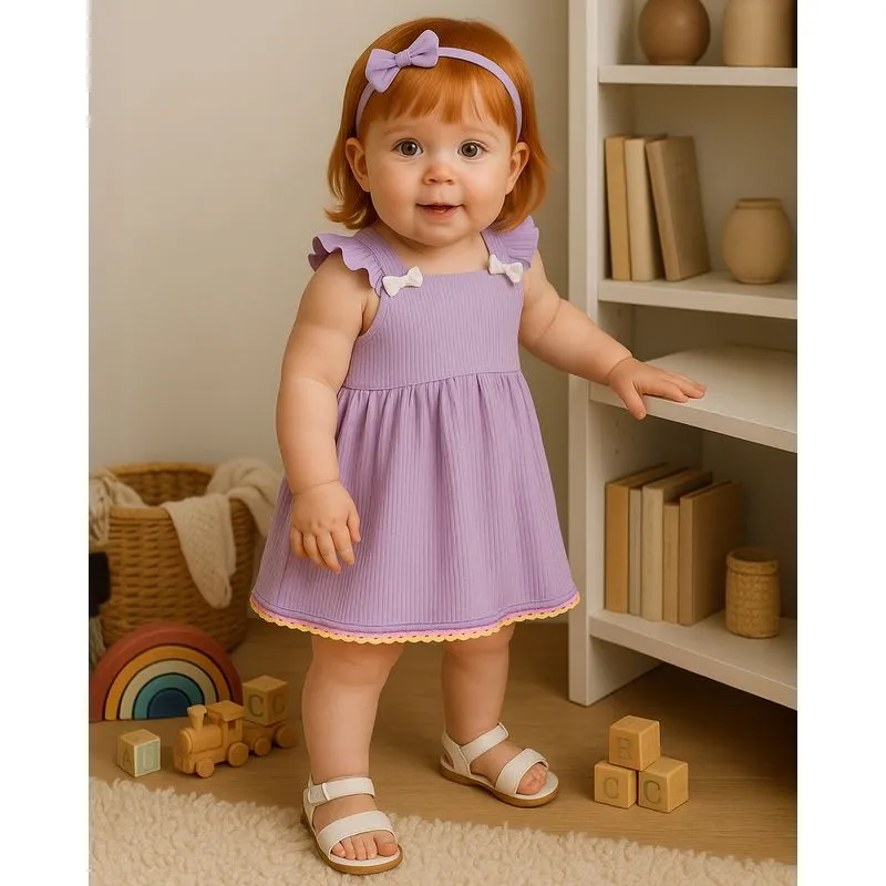 Vestido Bebê Curto Canelado com Lacinho Lilás G