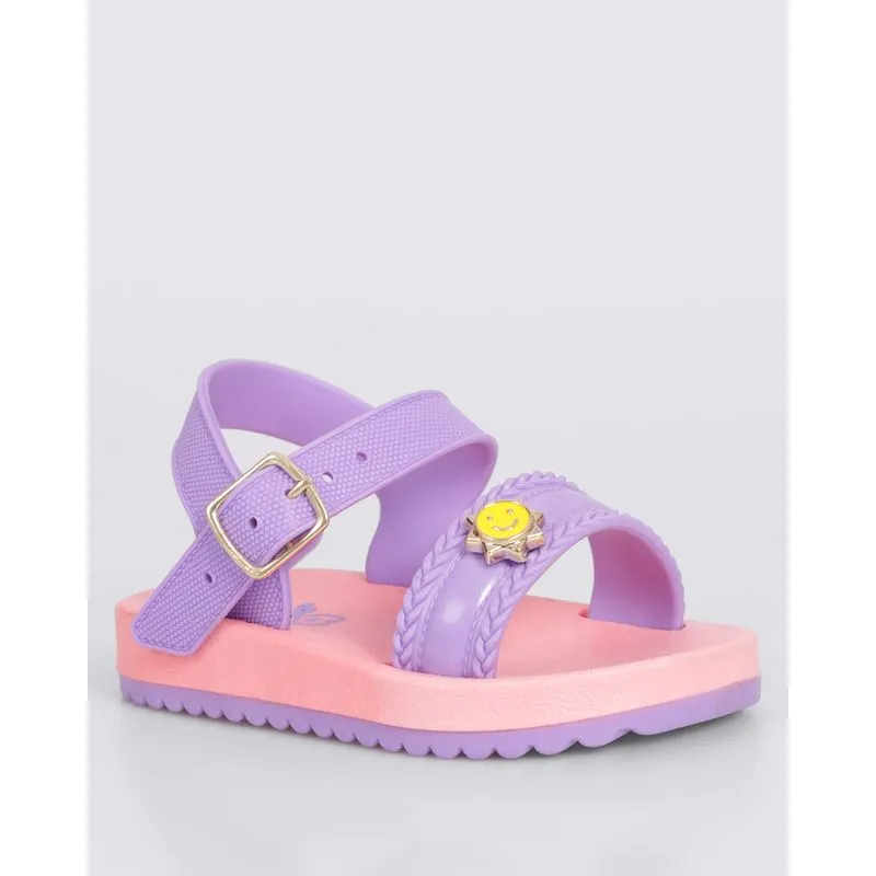 Sandália Bebê Bicolor com Aplicação Solzinho Lilás 17/18