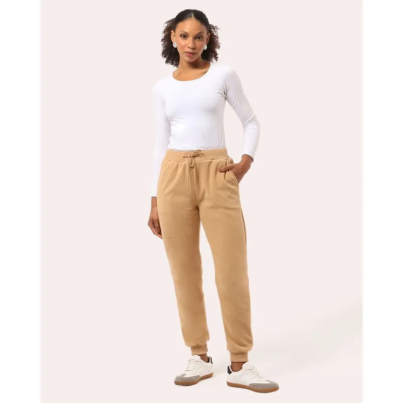 Calça Feminina Jogger Básica Fleece Bege P
