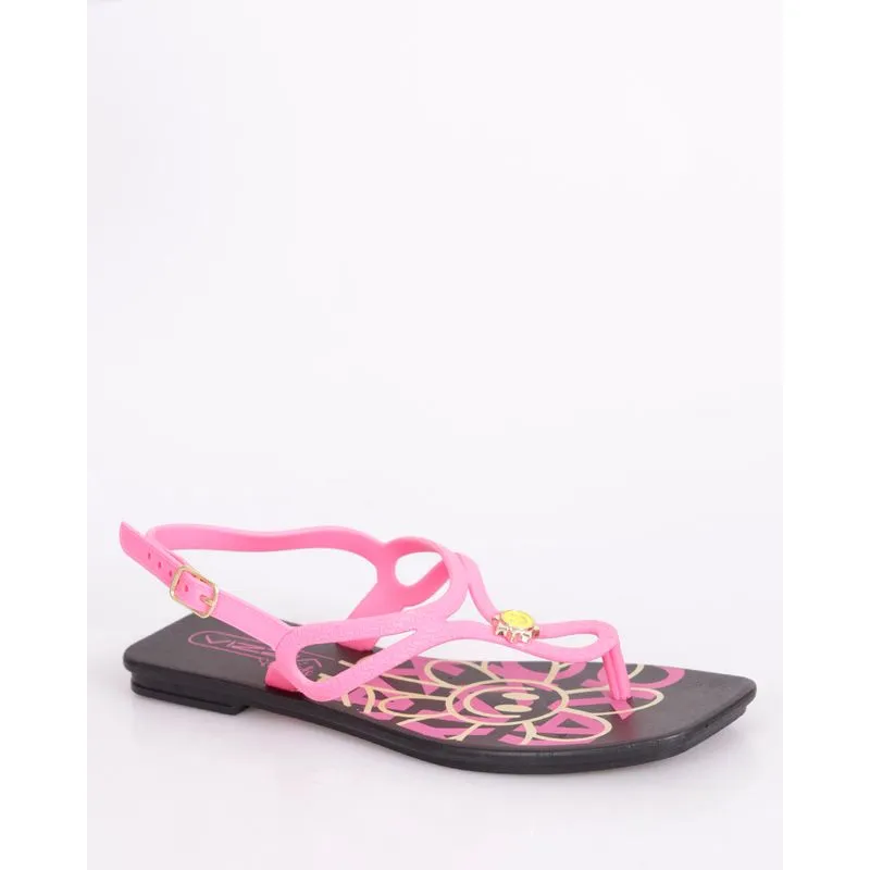 Sandália Infantil Rasteira com Aplique Rosa 29/30