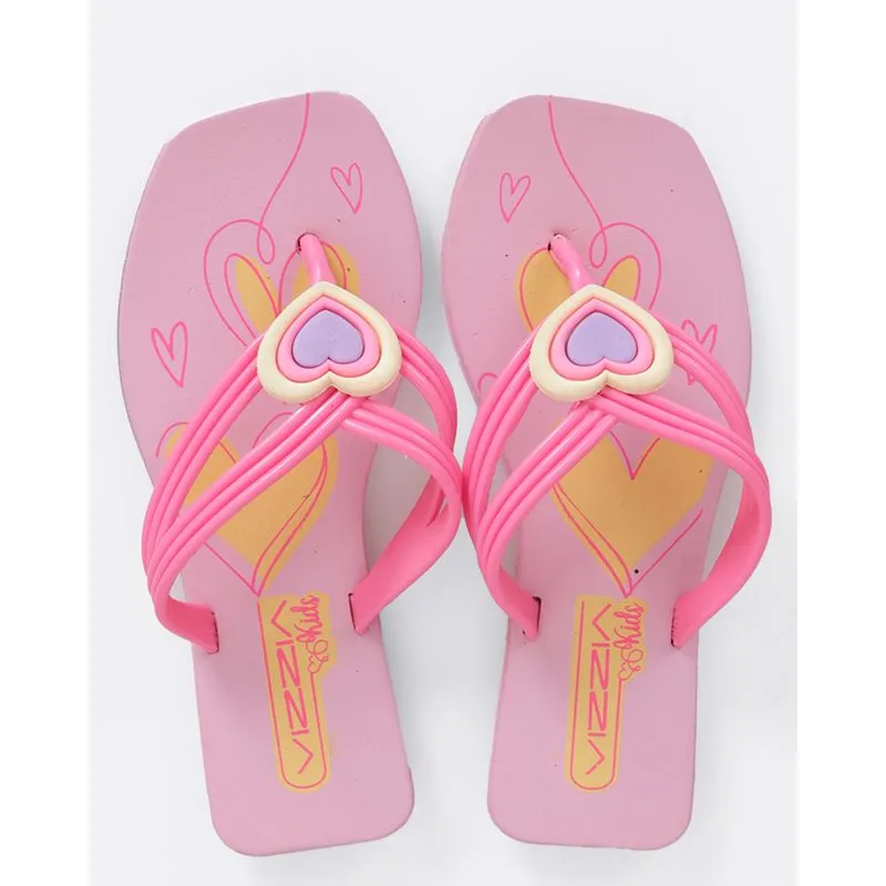 Chinelo Infantil com Coração Estampado Rosa 25/26