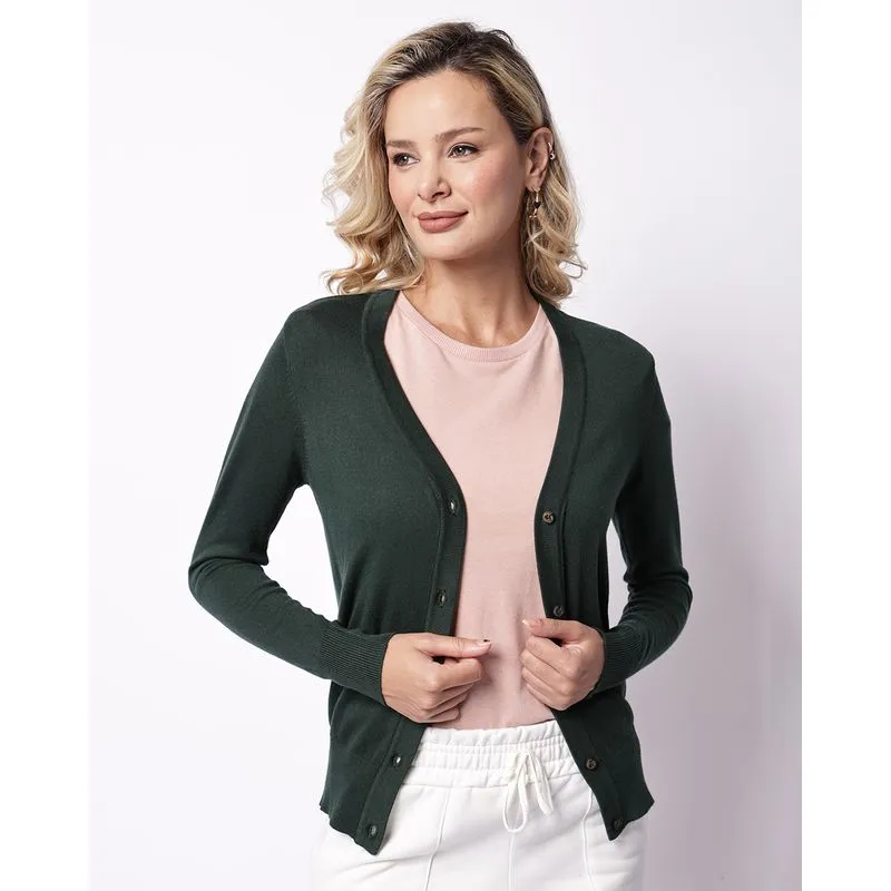 Cardigan Feminino Tricô Com Botões Verde G