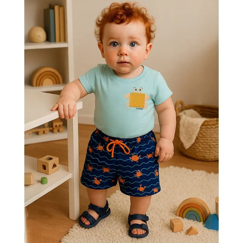 Conjunto Bebê Curto Estampa Interativa Caranguejo Azul G