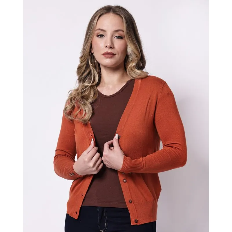 Cardigan Feminino Aberto Tricô Terracota M