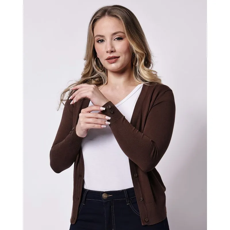 Cardigan Feminino Aberto Tricô Marrom XG