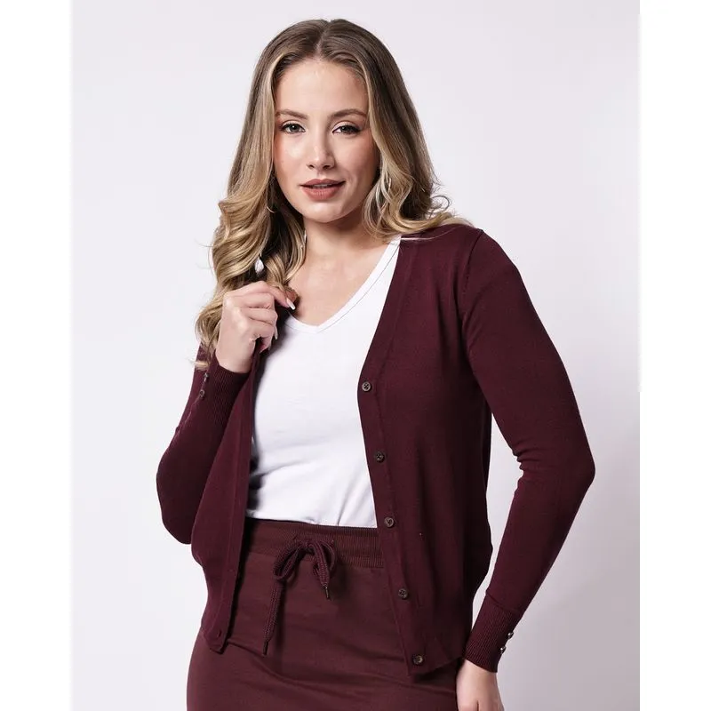 Cardigan Feminino Tricô Básico Vinho PP