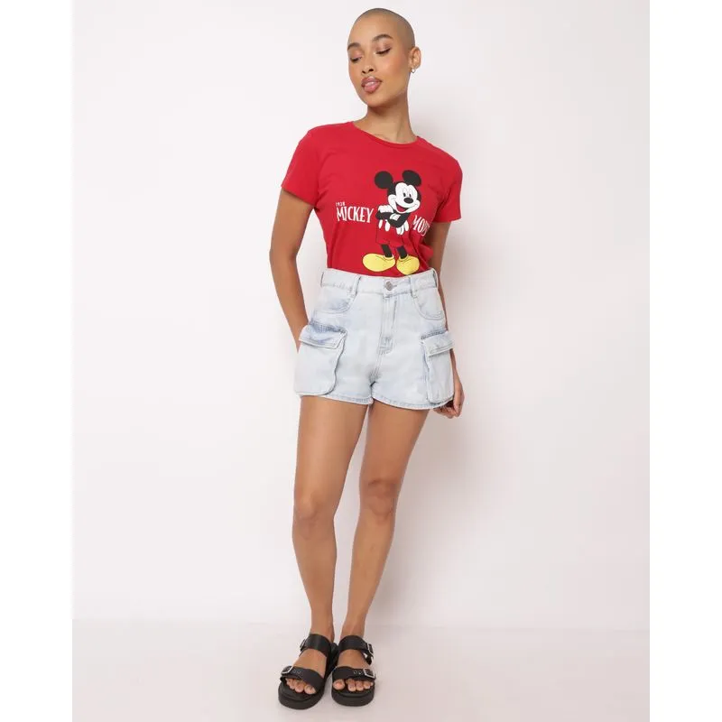 Shorts Feminino Jeans com Bolsos Cargo Azul 36