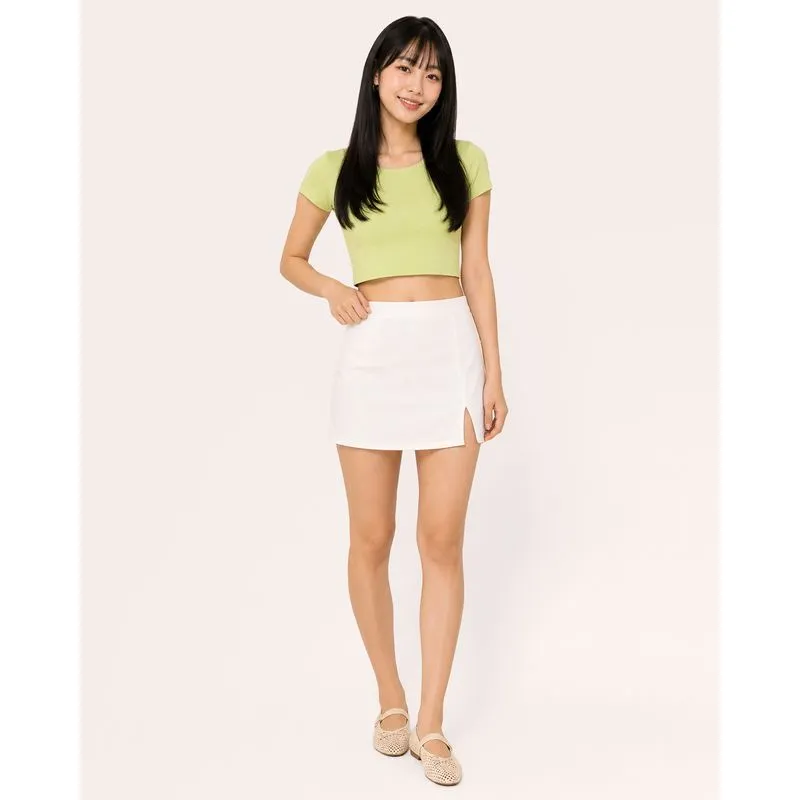 Short Saia Sarja Feminino com Fenda Off White 36