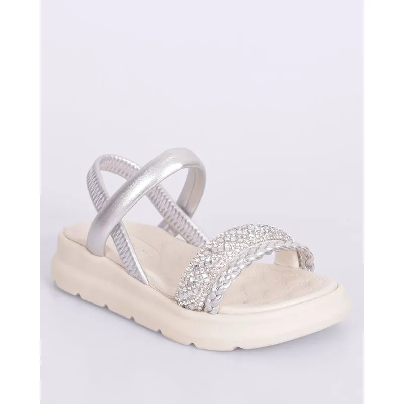 Sandália Bebê Tratorada Tiras com Strass Off White 27/28