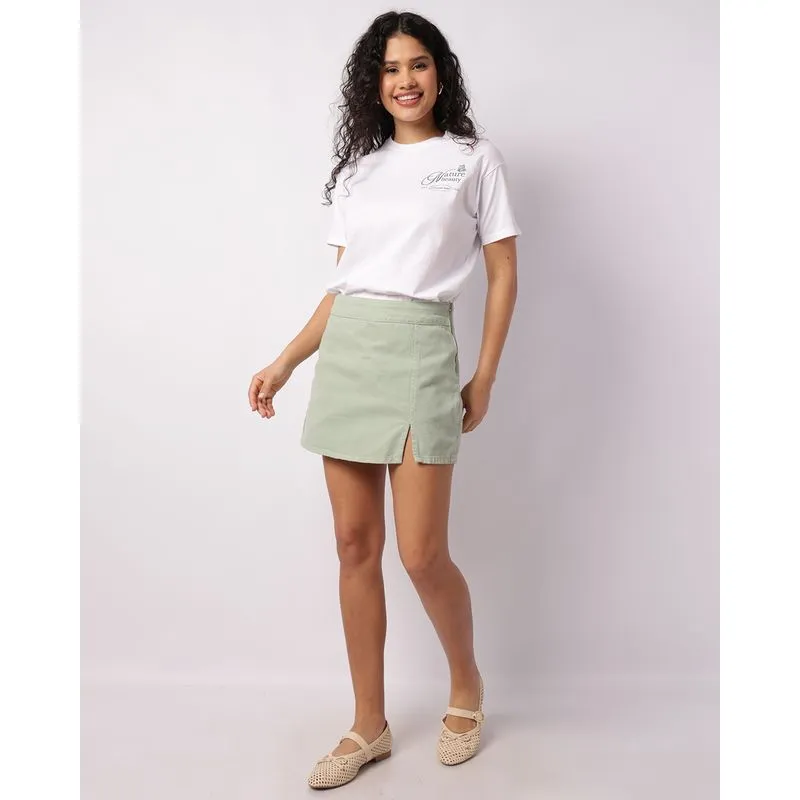 Short Saia Sarja Feminino com Fenda Verde 46