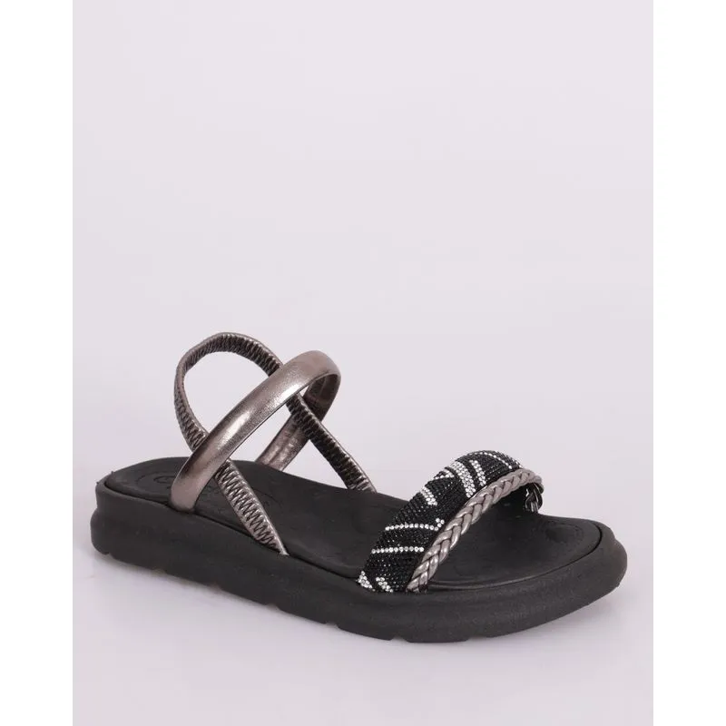 Sandália Infantil Tratorada Tiras com Strass Preta 31/32
