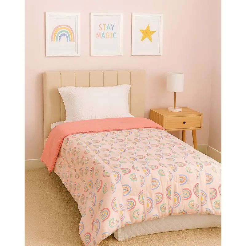 Coberdrom Infantil Arte & Cazza Dupla Face Estampa Arco-Íris Rosa UN
