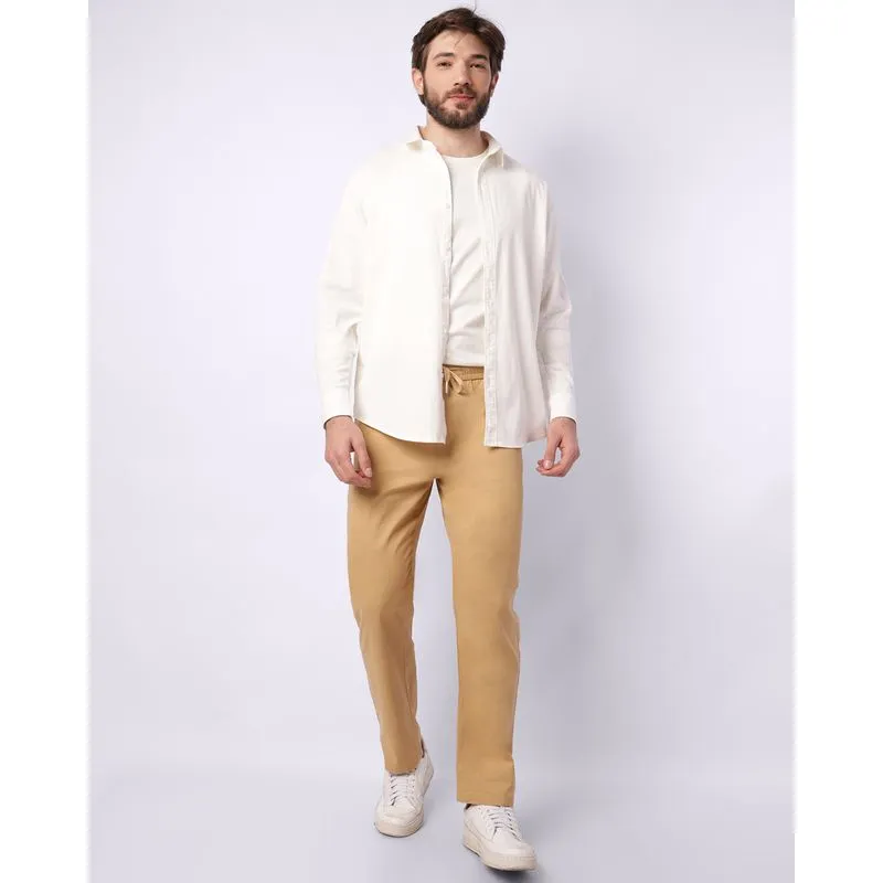 Calça Masculina Reta com Cordão Bege 42