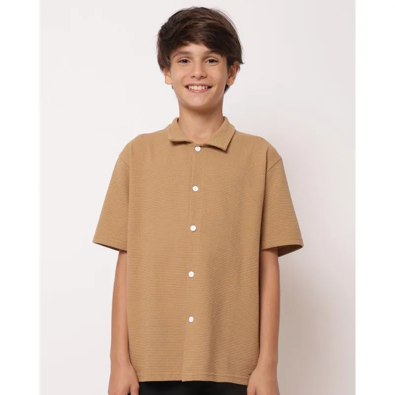 Camisa Juvenil Algodão Texturizado com Botões Bege 16