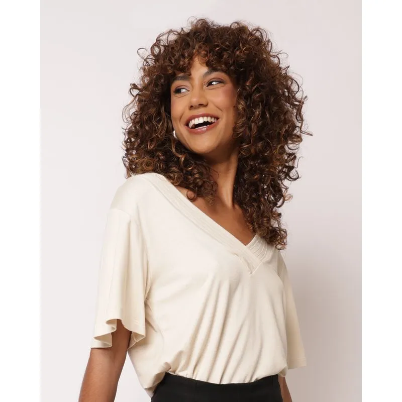 Blusa Feminina Viscose Decote V Bege P
