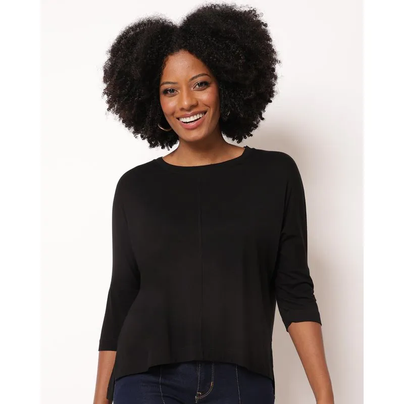 Blusa Feminina Manga 3/4 com Detalhe Central Preta G