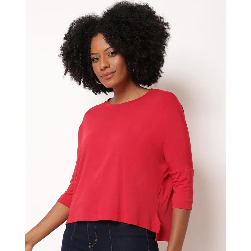 Blusa Feminina Manga 3/4 com Detalhe Central Vermelho G