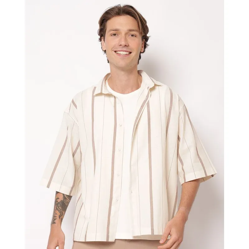 Camisa Masculina Algodão Listrada Manga Curta Off White 3