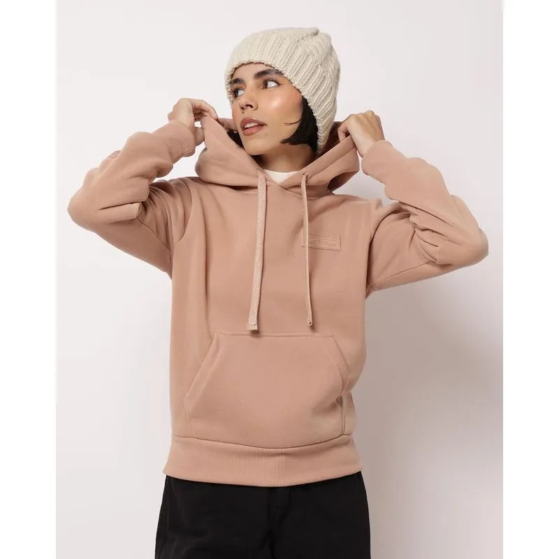 Blusão Moletom Feminino com Capuz Bolso Canguru Bege G