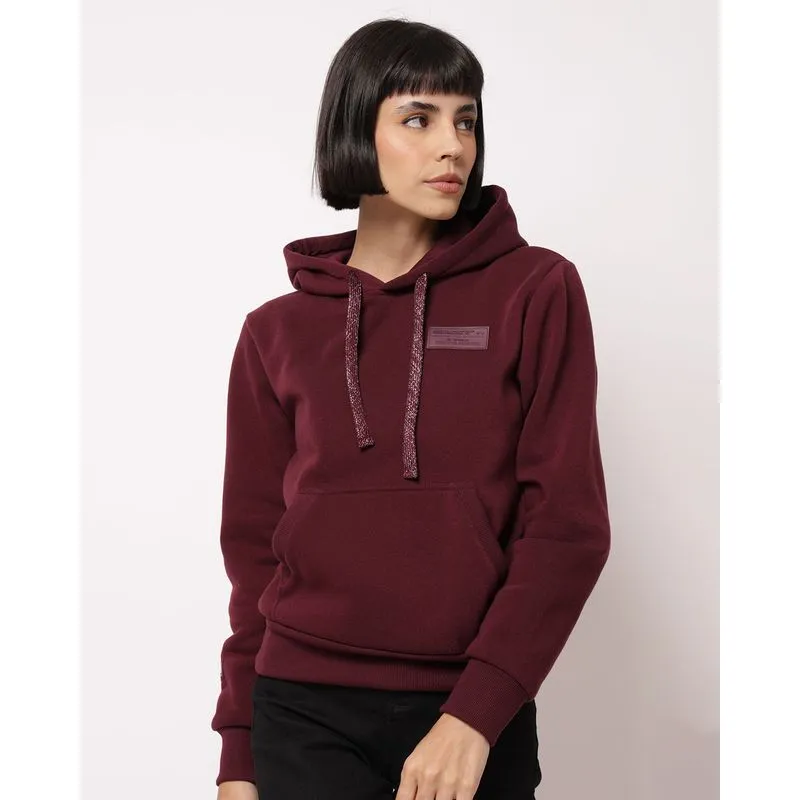 Blusão Moletom Feminino com Capuz Bolso Canguru Vinho G