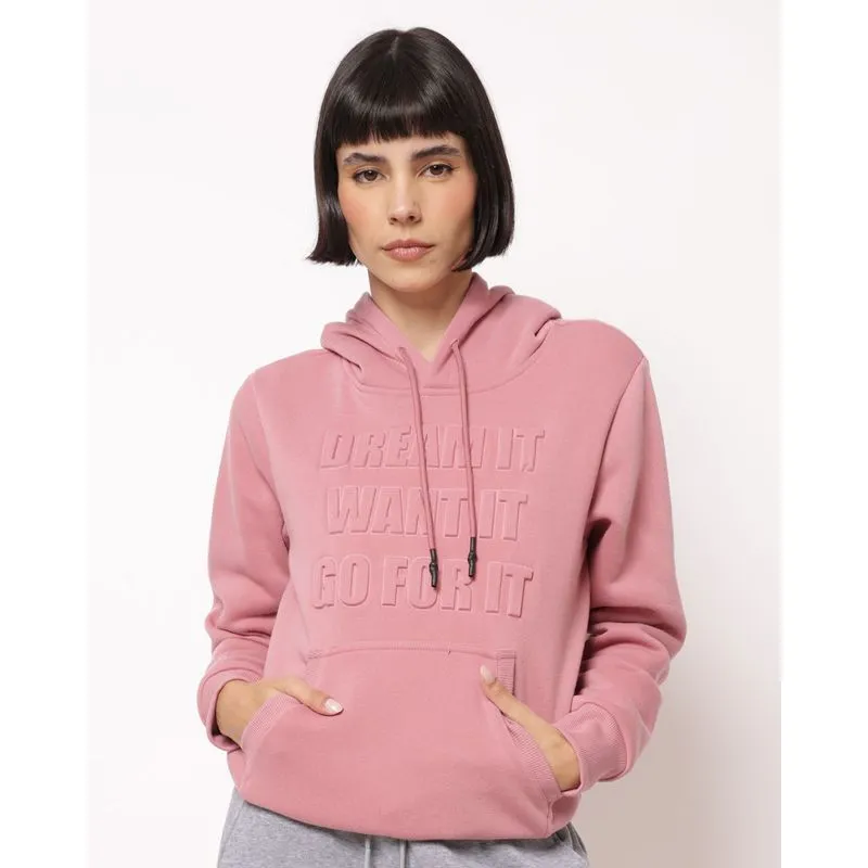 Blusão Moletom Feminino Estampa Alto Relevo com Capuz Rosa M