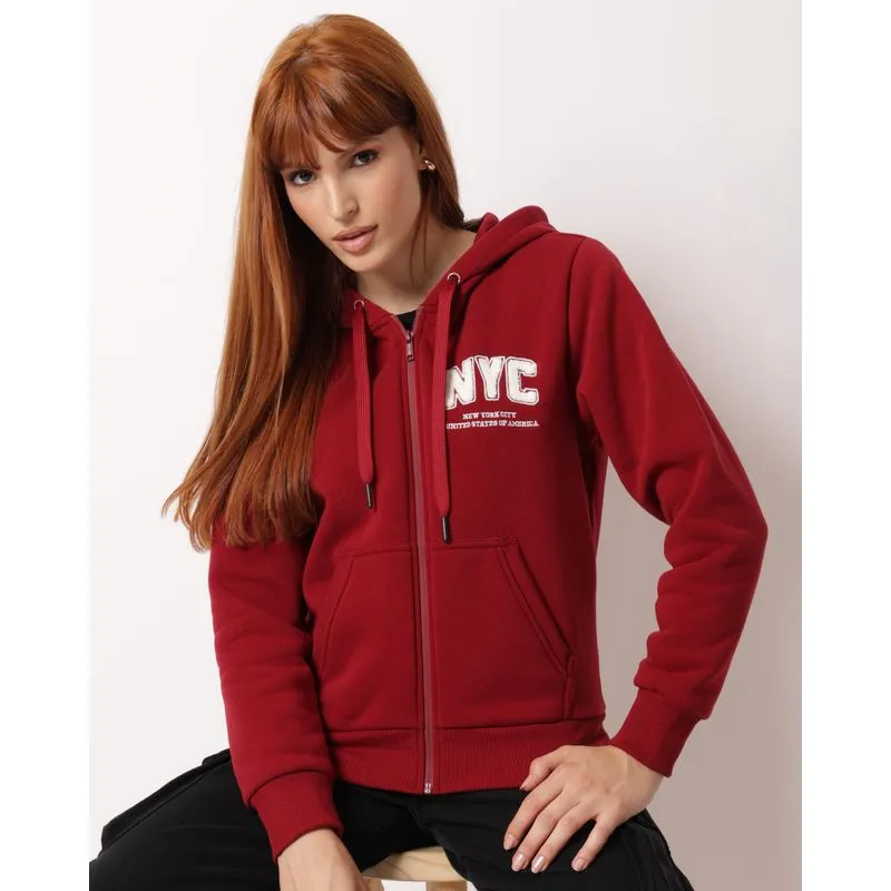 Jaqueta Moletom Feminino com Capuz e Bolsos Vermelho M