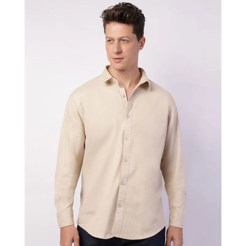 Camisa Masculina Manga Longa Bege M